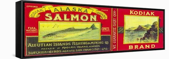 Kodiak Salmon Can Label - Kodiak Island, AK-Lantern Press-Framed Stretched Canvas