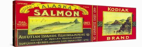 Kodiak Salmon Can Label - Kodiak Island, AK-Lantern Press-Stretched Canvas