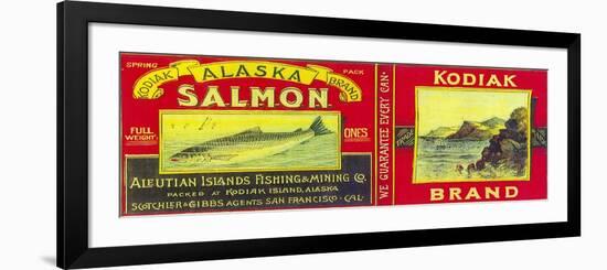 Kodiak Salmon Can Label - Kodiak Island, AK-Lantern Press-Framed Premium Giclee Print