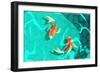 Koi Carp Japanese Symbol of Luck Fortune Prosperity Retro Cartoon Fishes in Water Poster Vector Ill-Macrovector-Framed Art Print