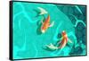 Koi Carp Japanese Symbol of Luck Fortune Prosperity Retro Cartoon Fishes in Water Poster Vector Ill-Macrovector-Framed Stretched Canvas