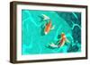 Koi Carp Japanese Symbol of Luck Fortune Prosperity Retro Cartoon Fishes in Water Poster Vector Ill-Macrovector-Framed Premium Giclee Print