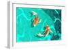 Koi Carp Japanese Symbol of Luck Fortune Prosperity Retro Cartoon Fishes in Water Poster Vector Ill-Macrovector-Framed Premium Giclee Print