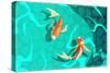 Koi Carp Japanese Symbol of Luck Fortune Prosperity Retro Cartoon Fishes in Water Poster Vector Ill-Macrovector-Stretched Canvas