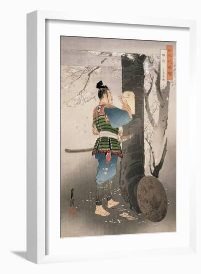 Kojima Takanori Writing a Poem on a Cherry Tree, from the Series, 'Pictures of Flowers of Japan',…-Ogata Gekko-Framed Giclee Print