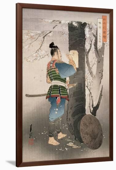 Kojima Takanori Writing a Poem on a Cherry Tree, from the Series, 'Pictures of Flowers of Japan',…-Ogata Gekko-Framed Giclee Print