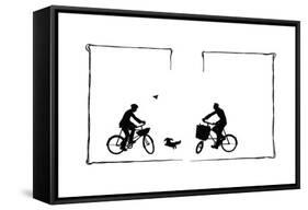 Koko Runs Between Two Cyclists-Mary Baker-Framed Stretched Canvas