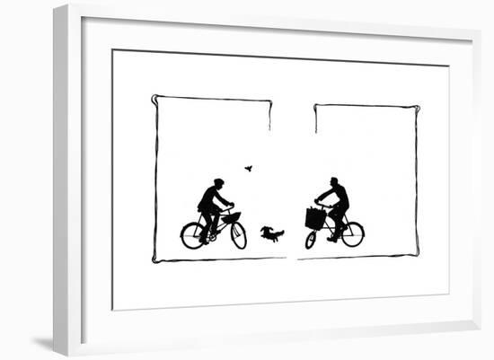 Koko Runs Between Two Cyclists-Mary Baker-Framed Giclee Print