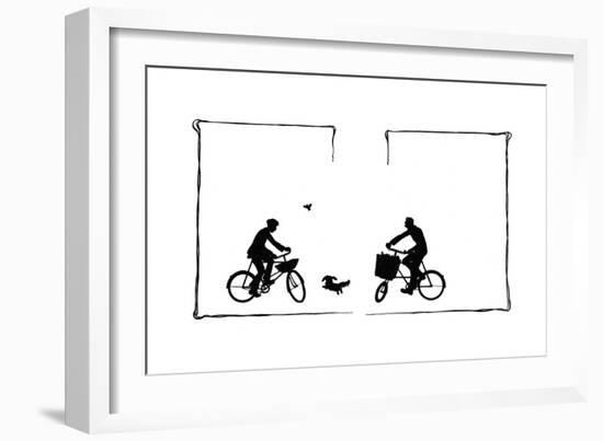 Koko Runs Between Two Cyclists-Mary Baker-Framed Giclee Print