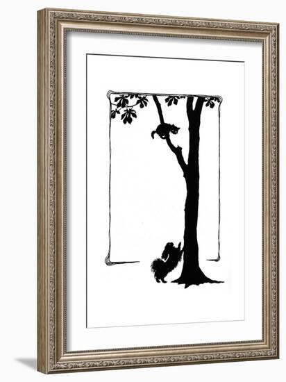 Koko the Dog Frightens a Kitten into a Tree-Mary Baker-Framed Giclee Print