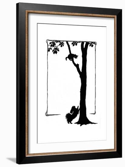 Koko the Dog Frightens a Kitten into a Tree-Mary Baker-Framed Giclee Print