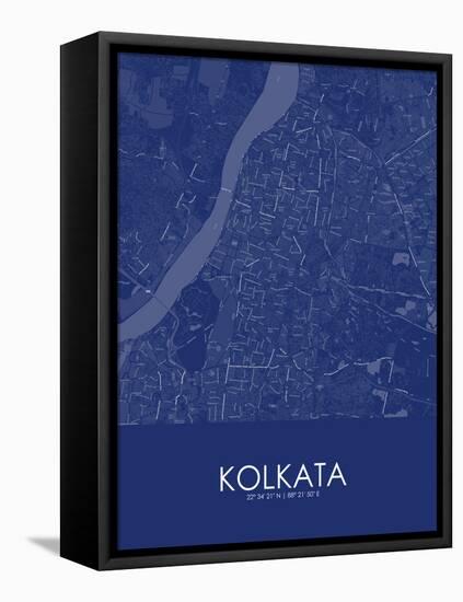 Kolkata, India Blue Map-null-Framed Stretched Canvas