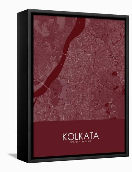 Kolkata, India Red Map-null-Framed Stretched Canvas