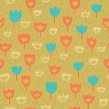 Vector Seamless Pattern with Tulips and Grass. Floral Pattern. Orange and Blue Colors.-kollibri-Art Print