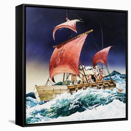 Kon-Tiki on its Epic Voyage-English School-Framed Stretched Canvas