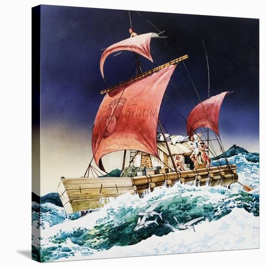 Kon-Tiki on its Epic Voyage-English School-Stretched Canvas