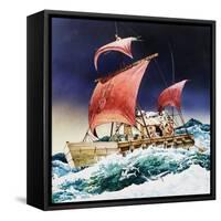 Kon-Tiki on its Epic Voyage-English School-Framed Stretched Canvas