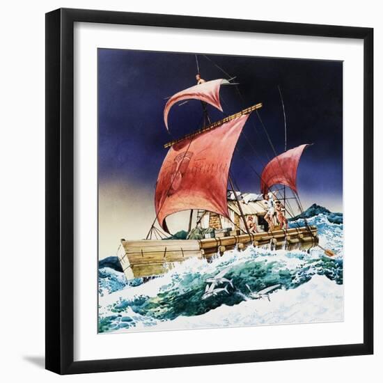 Kon-Tiki on its Epic Voyage-English School-Framed Giclee Print