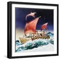 Kon-Tiki on its Epic Voyage-English School-Framed Giclee Print