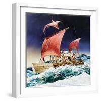 Kon-Tiki on its Epic Voyage-English School-Framed Giclee Print