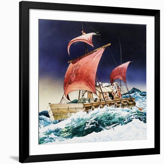 Kon-Tiki on its Epic Voyage-English School-Framed Giclee Print