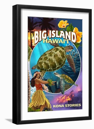 Kona, Hawaii - Big Island Montage-Lantern Press-Framed Art Print