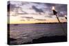 Kona, Hawaii, Big Island, Tiki Torch over Ocean at Kailua-Kona Beach-Bill Bachmann-Stretched Canvas