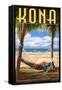 Kona, Hawaii - Hammock and Palms-Lantern Press-Framed Stretched Canvas