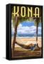 Kona, Hawaii - Hammock and Palms-Lantern Press-Framed Stretched Canvas