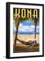 Kona, Hawaii - Hammock and Palms-Lantern Press-Framed Art Print