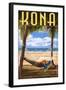 Kona, Hawaii - Hammock and Palms-Lantern Press-Framed Art Print