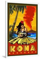 Kona, Hawaii - Hula Girl and Ukulele-Lantern Press-Framed Art Print