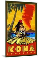 Kona, Hawaii - Hula Girl and Ukulele-Lantern Press-Mounted Art Print