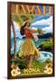 Kona, Hawaii - Hula Girl on Coast-Lantern Press-Framed Art Print