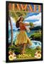 Kona, Hawaii - Hula Girl on Coast-Lantern Press-Framed Art Print