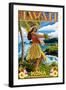 Kona, Hawaii - Hula Girl on Coast-Lantern Press-Framed Art Print