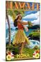 Kona, Hawaii - Hula Girl on Coast-Lantern Press-Mounted Art Print