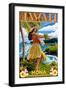 Kona, Hawaii - Hula Girl on Coast-Lantern Press-Framed Art Print