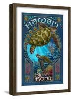 Kona, Hawaii - Sea Turtle Art Nouveau-Lantern Press-Framed Art Print