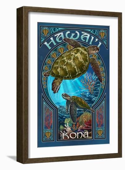 Kona, Hawaii - Sea Turtle Art Nouveau-Lantern Press-Framed Art Print