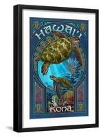 Kona, Hawaii - Sea Turtle Art Nouveau-Lantern Press-Framed Art Print