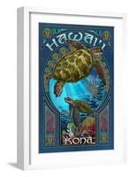 Kona, Hawaii - Sea Turtle Art Nouveau-Lantern Press-Framed Art Print