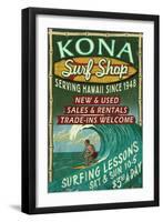 Kona, Hawaii - Surf Shop-Lantern Press-Framed Art Print