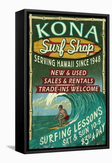 Kona, Hawaii - Surf Shop-Lantern Press-Framed Stretched Canvas