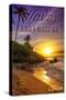 Kona, Hawaii - the Waves are Calling - Sunset and Palm-Lantern Press-Stretched Canvas