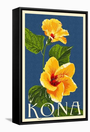 Kona, Hawaii - Yellow Hibiscus-Lantern Press-Framed Stretched Canvas