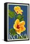 Kona, Hawaii - Yellow Hibiscus-Lantern Press-Framed Stretched Canvas