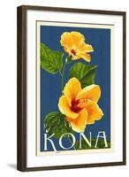 Kona, Hawaii - Yellow Hibiscus-Lantern Press-Framed Art Print