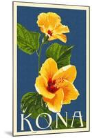 Kona, Hawaii - Yellow Hibiscus-Lantern Press-Mounted Art Print
