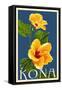 Kona, Hawaii - Yellow Hibiscus-Lantern Press-Framed Stretched Canvas